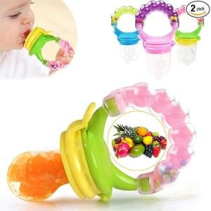 Pack of 2 Silicone Baby Rattle Nibbler – Fruit Feeder with Handle