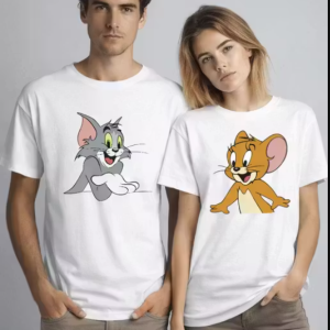 Couple Matching T-Shirt | Tom & Jerry Love Print | Valentine Special Cotton T-Shirts for Boyfriend & Girlfriend