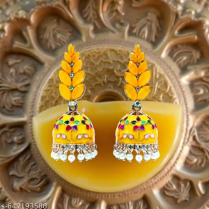 Traditional Yellow Enamel Jhumka Earrings for Women & Girls