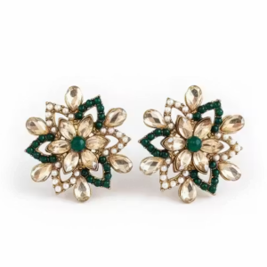 Luxury Kundan Styles Crystals & Pearl Stud Earrings for Wedding/Festive Wear
