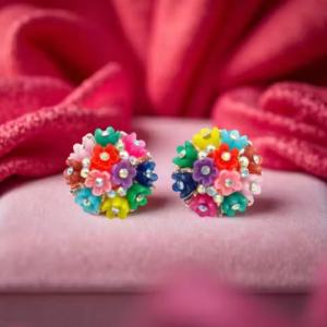 Trendy Multicolor Floral Stud Earrings for Women & Girls