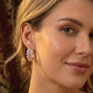 High Quality Non-Tarnish Luxury Rose Gold Baguette Crystals Hoop Earrings