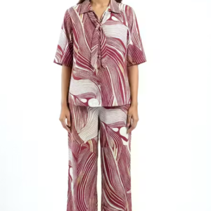 Women Maroon & Beige Abstract Printed Top with Palazzo Co-Ord Set