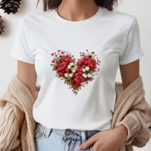 Women White Floral Heart Print T-Shirt