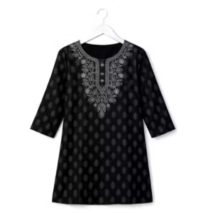 Women Black Rayon Embroidered Straight Kurti