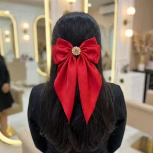 Red Satin Bow Hair Clip for Women & Girls | Party & Bridal Hair Accessory