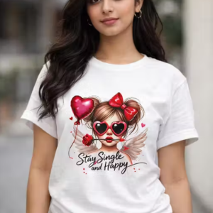 Stay Single and Happy Printed White Cotton T-Shirt for Women