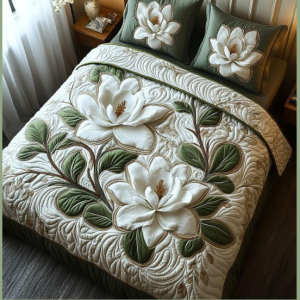 Golden Beautiful White Lotus Printed Glace Cotton Double Bedsheet with Two King Size Pillow Cover 90*100