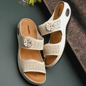 Women’s White Comfort Sandals with Floral Design