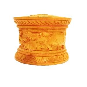 Vintage Decorative Wooden Powder Box with Carved Design,Handcrafted Wooden Kumkum Box, Animal Design, Round Decorative Storage