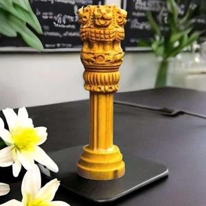 Ashok Stambh Hand-Carved Wooden Sculpture - 12 Inches | Wooden Ashoka Stambh Desk Ashoka Pillar Ideal for Table Office