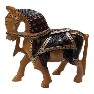 Wooden Horse Carving Antique, Handcrafted Decorative Sculpture with Intricate Design