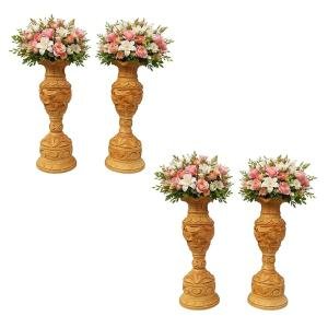 Wooden Flower Vase Set of 4 | Handcrafted Decorative Pot | 15 cm Hand-Carved Wooden Showpiece | Traditional Indian Art Table Home Decor