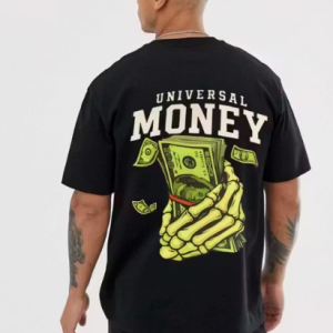 CHUGHZ Men’s Black Cotton MONEY Printed T-Shirt | Front & Back Money Graphic Print | Half Sleeve Round Neck Regular Fit Casual Tee | Cotton Gym Wear T-Shirt for Men