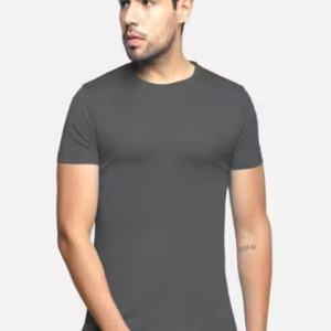 Si-Squad Solid Polyester Fit Half Sleeves T-Shirt for Men Dark Grey