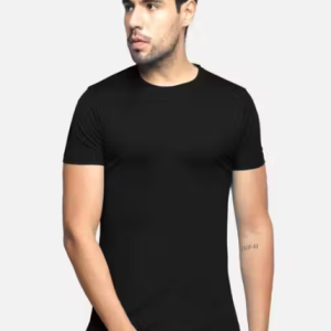 Si-Squad Solid Polyester Fit Half Sleeves T-Shirt for Men Black