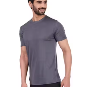 Si-Squad Solid Polyester Fit Half Sleeves T-Shirt for Men Light Grey