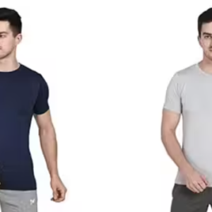 Si-Squad Solid Color Half Sleeves Round Neck Cotton T-Shirt for Men and Boys ( Combo Pack of 2 Grey & Blue )