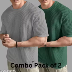 Chughz Stylish Popcorn Mens T-Shirt | Latest Casual Wear Waffle tshirt for mens | Popcorn Half sleeve tshirt combo for mens | Dark Grey and Forest Green combo popcorn Men's t-shirt