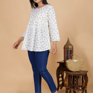 Sufiana White Green Floral Printed Tunic