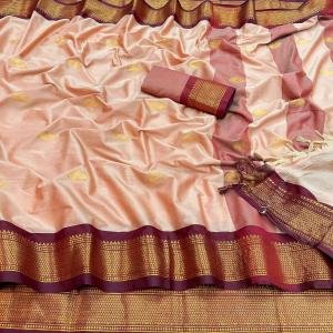 Cotton Silk Pai Thani Border Saree with Contras Blouse ,Zari Border