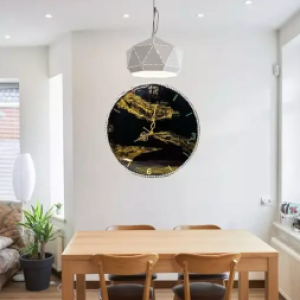 Resin Handmade Black And Golden Color Wall Clock