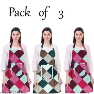 Kitchen Apron- Waterproof /Oil-Proof - Adjustable Aprons with Pockets for Women Men Washable - Pack of 3 (color As per availibility)