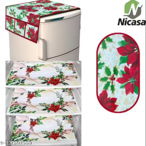 HD Premium Quality Fridge cover for Top with 1 Pec of handle and 3 pec of fridge mat - set of 5 pec