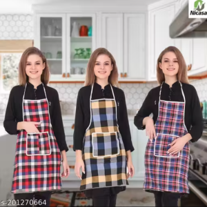 NICASA Kitchen Apron- Waterproof /Oil-Proof - Adjustable Aprons with Pockets for Women Men Washable - Pack of 3 (color As per availibility)