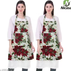 Nicasa Cotton Waterproof Kitchen Apron with Front Pocket Set of 2 Pcs (Color As Per Availability)