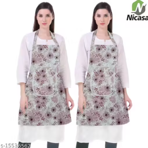 Nicasa Cotton Waterproof Kitchen Apron with Front Pocket Set of 2 Pcs (Color As Per Availability)