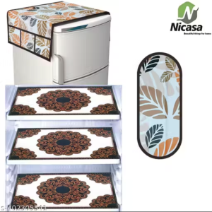 NicasaHD Premium Quality Fridge cover for Top with 1 pec handle set and 3 pec fridge mats - Set of 5 piece