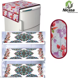NicasaHD Premium Quality Fridge cover for Top with 1 pec handle set and 3 pec fridge mats - Set of 5 piece
