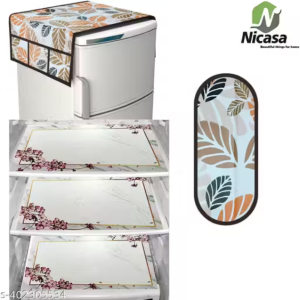 NicasaHD Premium Quality Fridge cover for Top with 1 pec handle set and 3 pec fridge mats - Set of 5 piece