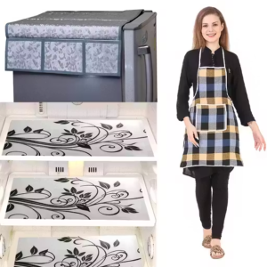 NICASA HD Premium Quality Fridge cover for Top with 3 pec fridge mats and 1 pec of Apron - Set of 5 piece