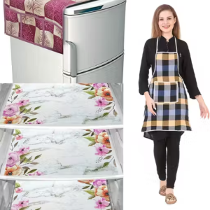 NICASA HD Premium Quality Fridge cover for Top with 3 pec fridge mats and 1 pec of Apron - Set of 5 piece