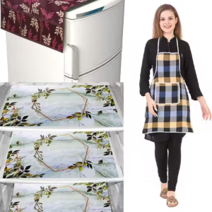 NICASA HD Premium Quality Fridge cover for Top with 3 pec fridge mats and 1 pec of Apron - Set of 5 piece