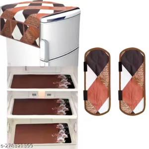 HD Premium Quality Fridge cover for Top with 2 Pec of handle and 3 pec of Fridge Mats - Set of 6 piece