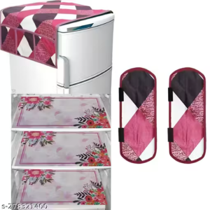 HD Premium Quality Fridge cover for Top with 2 Pec of handle and 3 pec of Fridge Mats - Set of 6 piece