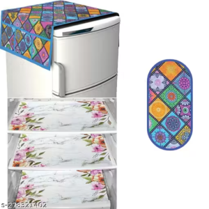 HD Premium Quality Fridge cover for Top with 1 Pec of handle and 3 pec of Fridge Mats - Set of 5 piece