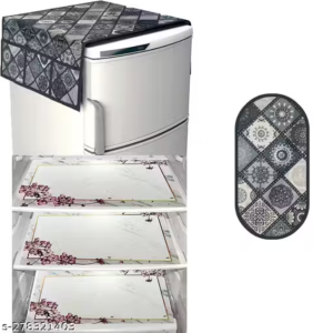 HD Premium Quality Fridge cover for Top with 1 Pec of handle and 3 pec of Fridge Mats - Set of 5 piece