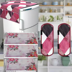 HD Premium Quality Fridge cover for Top with 2 Pec of handle and 3 pec of Fridge Mats - Set of 6 piece
