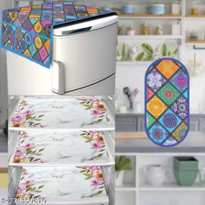 HD Premium Quality Fridge cover for Top with 1 Pec of handle and 3 pec of Fridge Mats - Set of 5 piece