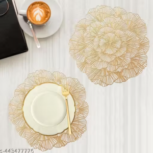Samridhi Industries Round Shape Table Mat/Table Mat Round (Set of 2) GOLDEN