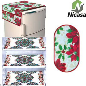 Nicasa HD Premium Quality Fridge cover for Top with 1 pec handle set and 3 pec fridge mats - Set of 5 piece