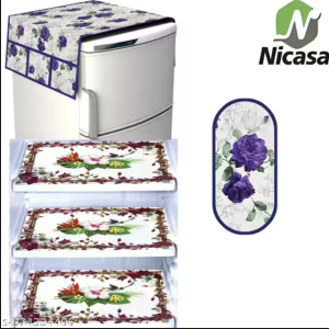 Nicasa HD Premium Quality Fridge cover for Top with 1 pec handle set and 3 pec fridge mats - Set of 5 piece