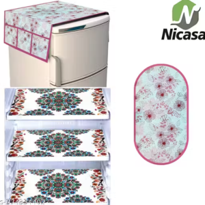 Nicasa HD Premium Quality Fridge cover for Top with 1 pec handle set and 3 pec fridge mats - Set of 5 piece