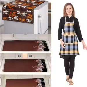 NICASA HD Premium Quality Fridge cover for Top with 3 pec fridge mats and 1 pec of Apron - Set of 5 piece