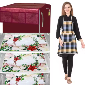 NICASA HD Premium Quality Fridge cover for Top with 3 pec fridge mats and 1 pec of Apron - Set of 5 piece