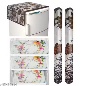 NICASA Combo of Fridge Top Cover, 2 Fridge Handle Covers 3 Fridge Mats